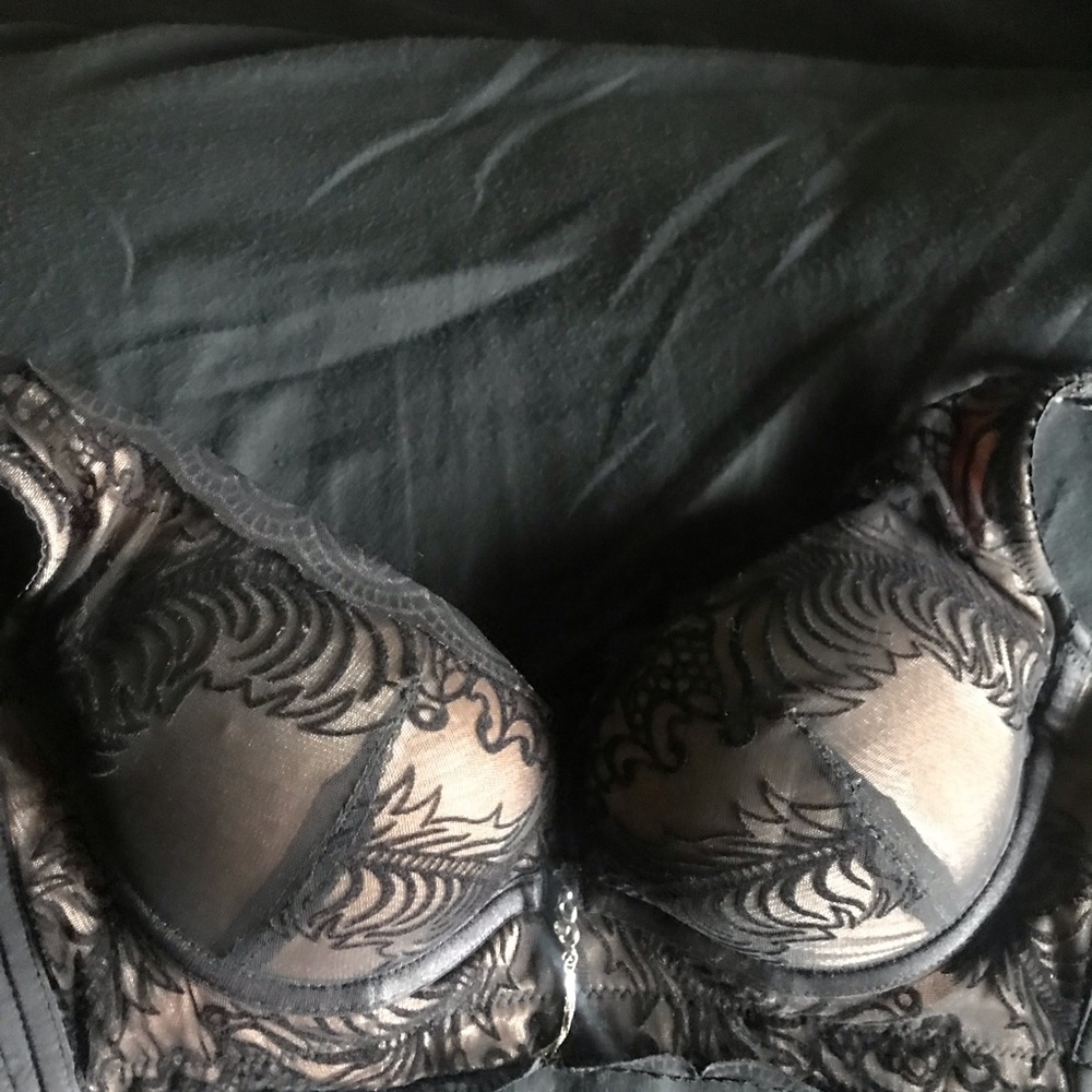 Exquisite Black Sheer Lace Bra and purple cream you get a bundle of 2